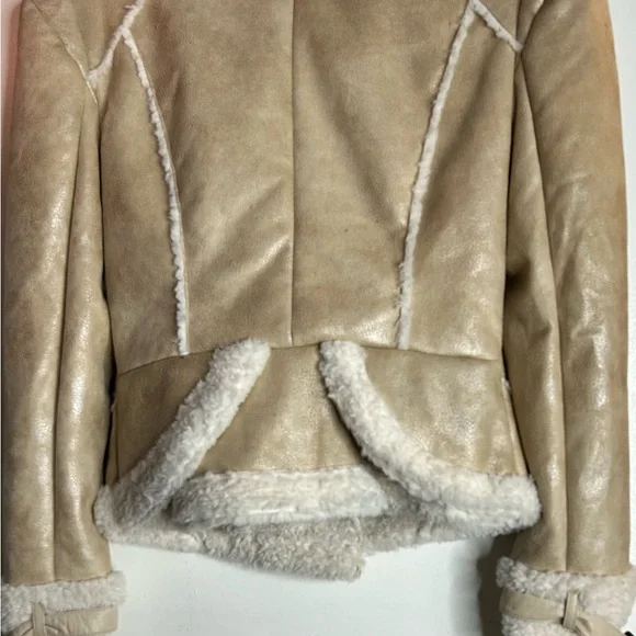 BLANC NOIR NWT Tan Faux leather jacket front zip pockets, wrist straps. - Picture 3 of 5